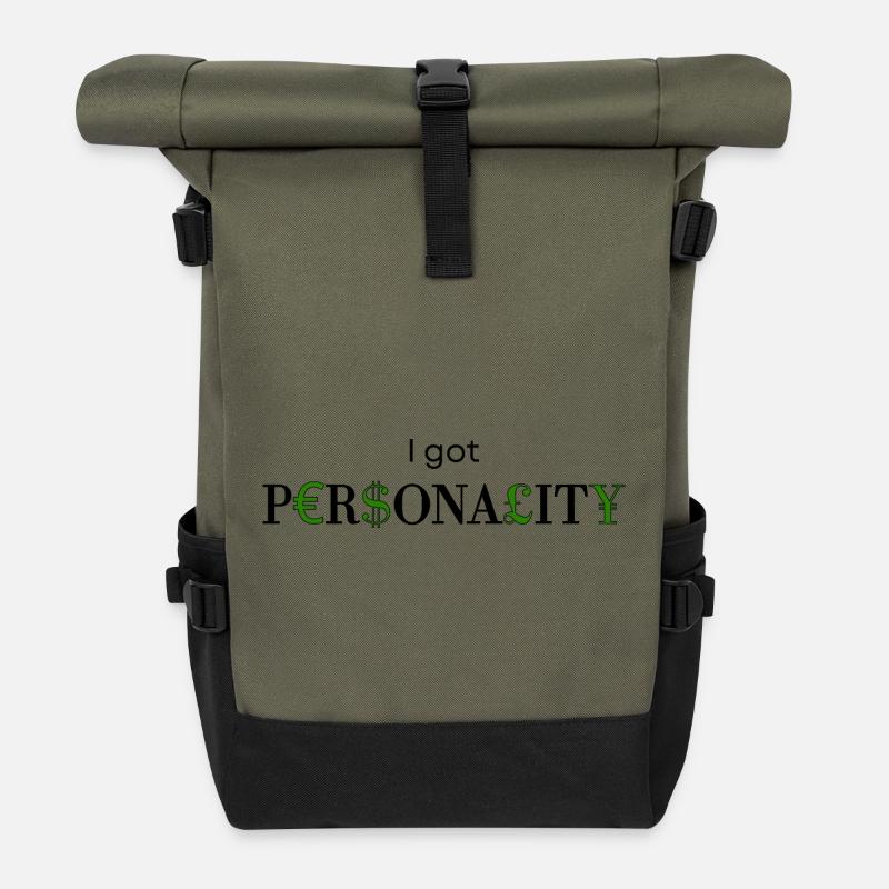 I got Personality - Design mit Währungen  - Rolltop Rucksack - Olive/Schwarz