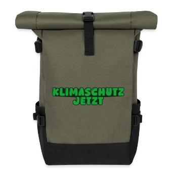 Klimaschutz jetzt - Rolltop Rucksack - Olive/Schwarz - Vorne
