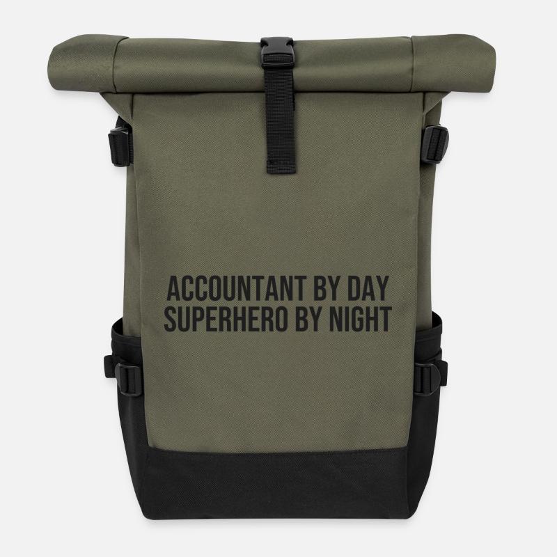 Accountant Day, Superhero Night - Roll Top Backpack - olive/black
