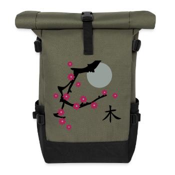 Kirsch Blüte-Cherry blossoms - Rolltop Rucksack - Olive/Schwarz - Vorne