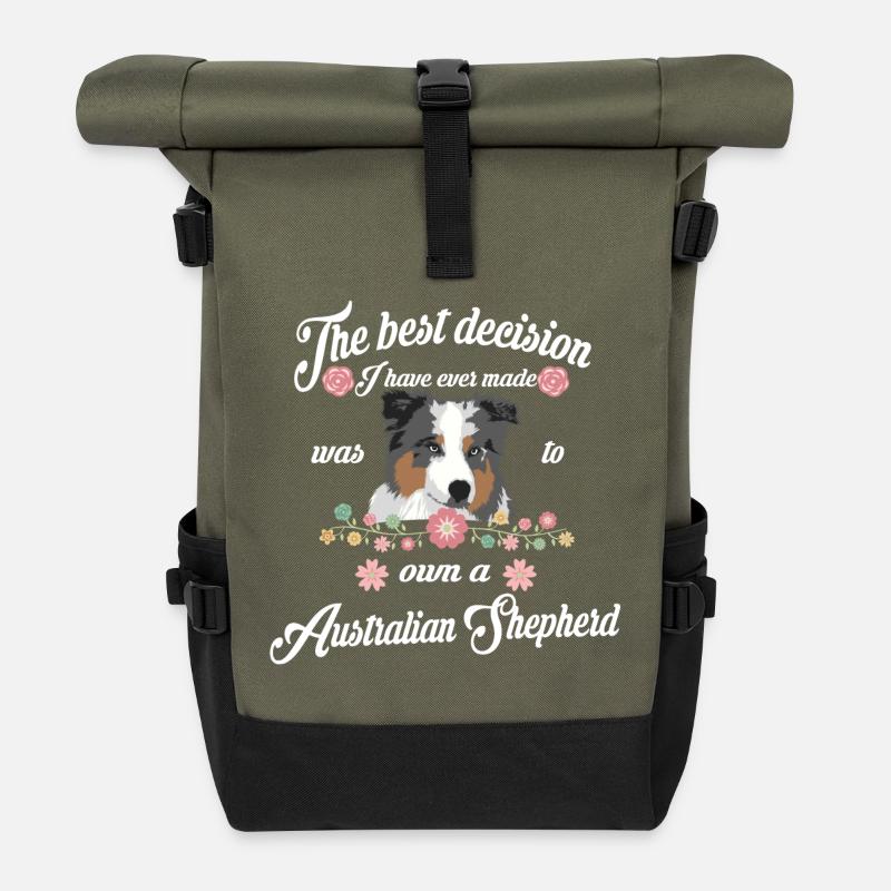 Australian Shepherd - Roll Top Backpack - olive/black
