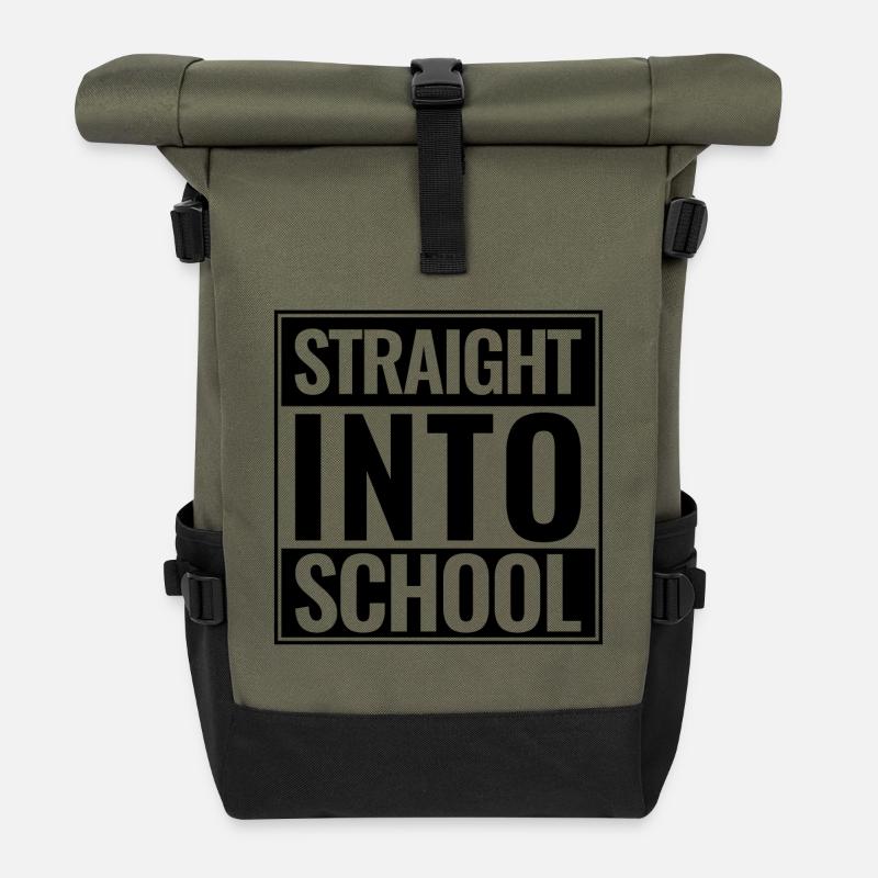 Back to School Straight Into School Logo black - Roll Top Backpack - olive/black
