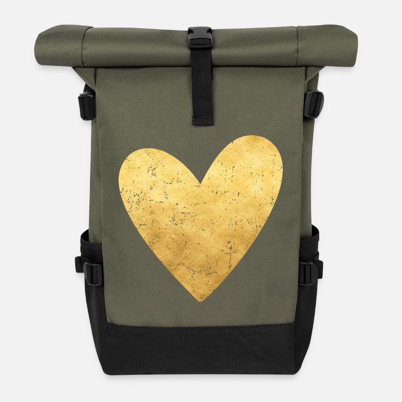 Herz gold Symbol Liebe Geschenkidee - Rolltop Rucksack - Olive/Schwarz