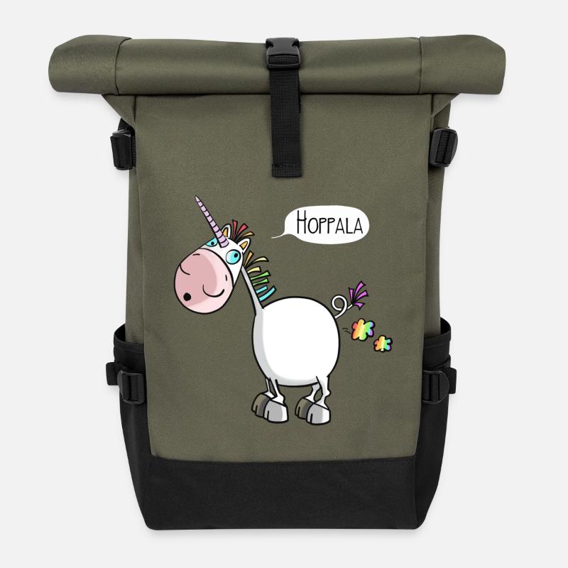 Hoppala Einhorn - Rolltop Rucksack - Olive/Schwarz