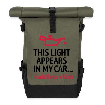 Funny blonde joke driver's license car driving oil - Roll Top Backpack - olive/black - Front