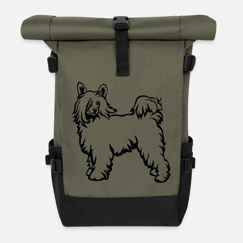 Chinese Crested Powderpuff - Rolltop Rucksack - Olive/Schwarz