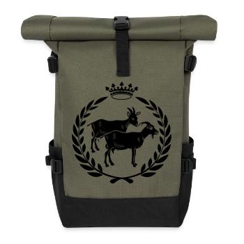 Goat logo laurel wreath - Roll Top Backpack - olive/black - Front