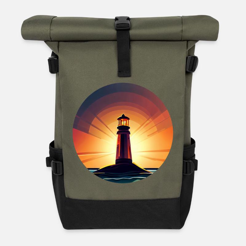 Leuchtturm bei Sonnenuntergang Romantisch - Rolltop Rucksack - Olive/Schwarz
