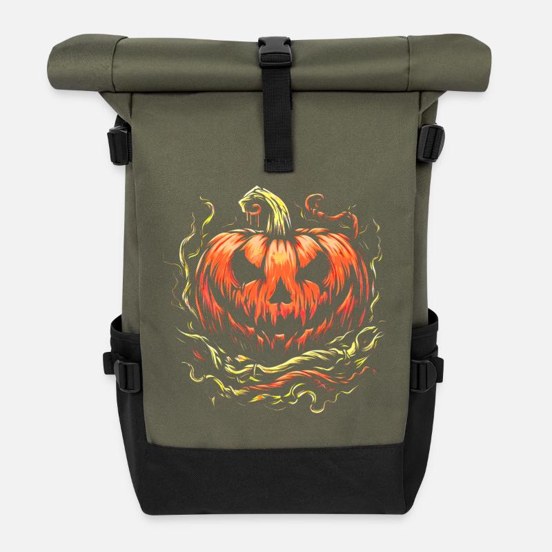 Halloween pumpkin - Roll Top Backpack - olive/black