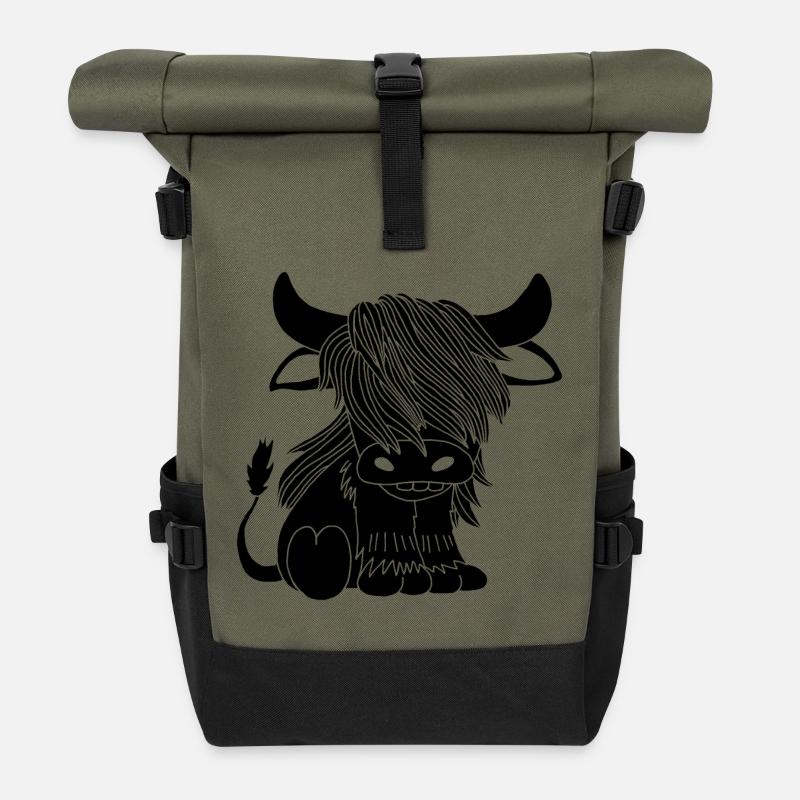 Vache noire à poil long - Sac à dos roll top - olive/noir