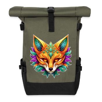 Mardi Gras Fox Portrait - Roll Top Backpack - olive/black - Front