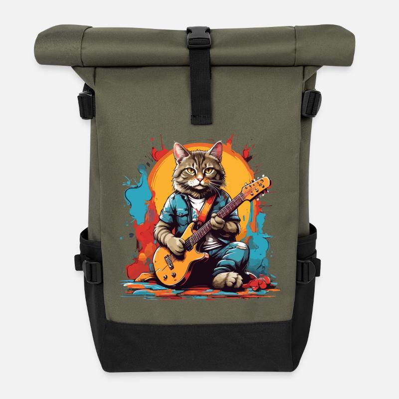 Chat avec guitare - Sac à dos roll top - olive/noir