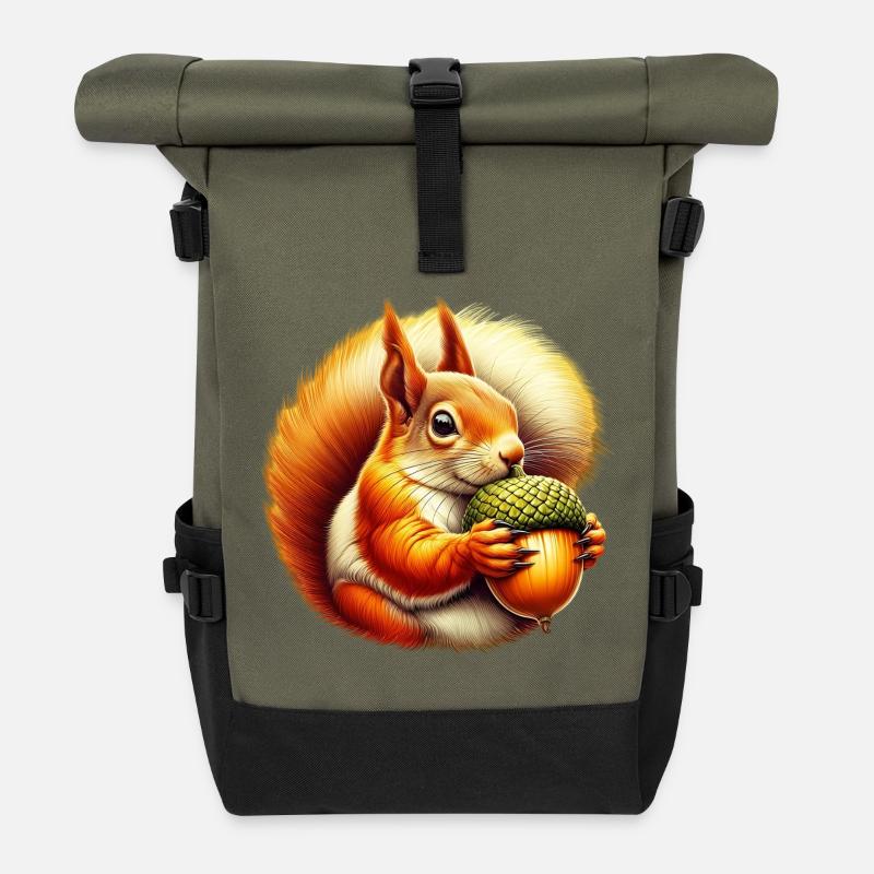 Eichhörnchen - Rolltop Rucksack - Olive/Schwarz
