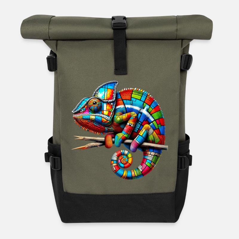 Chamäleon Mondrian - Rolltop Rucksack - Olive/Schwarz