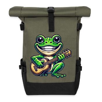 Cute frog with guitar - Roll Top Backpack - olive/black - Front