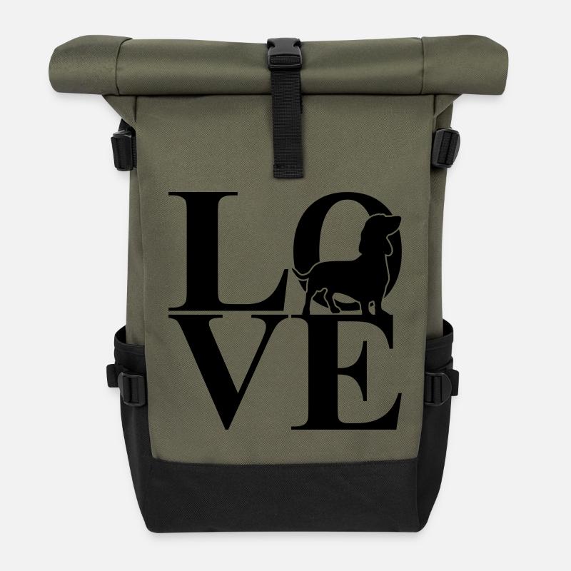Teckel Love Dog Motif - Sac à dos roll top - olive/noir