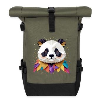 Panda Verspielt Entzückend Spaß Tier Farbe Geometrisch - Rolltop Rucksack - Olive/Schwarz - Vorne