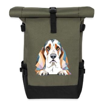 Basset Hound Playful Adorable Fun Animal Colorful - Roll Top Backpack - olive/black - Front