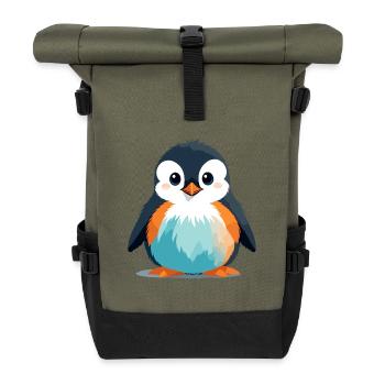 Penguin Vector Art Vibrant Colors Illustration - Roll Top Backpack - olive/black - Front
