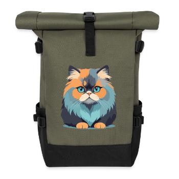 Cat Vector Art with Vibrant Colors Illustration - Roll Top Backpack - olive/black - Front