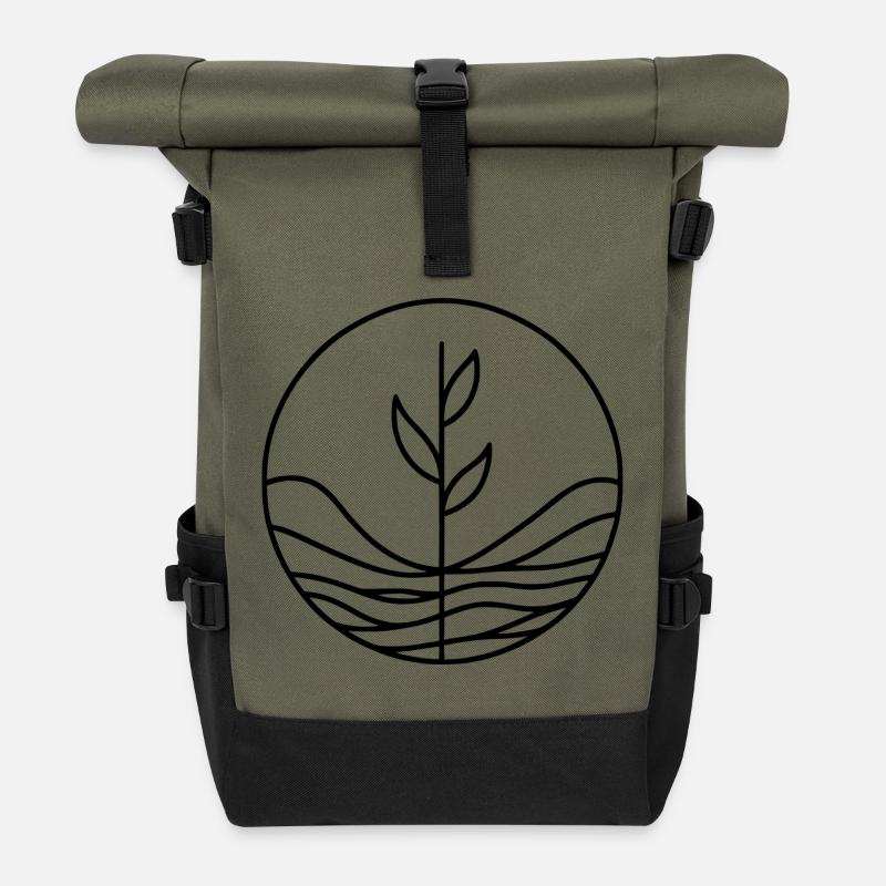 Design végétal minimaliste - Sac à dos roll top - olive/noir