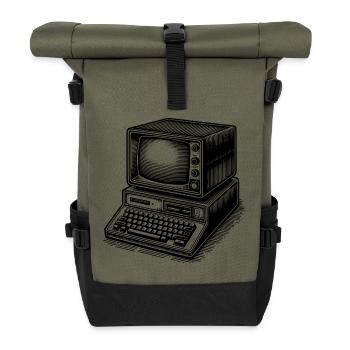 Klassischer Retro-PC - Rolltop Rucksack - Olive/Schwarz - Vorne