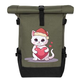 Xmas Katze Kätzchen Katzen Weihnachtsmann Nikolaus - Rolltop Rucksack - Olive/Schwarz - Vorne