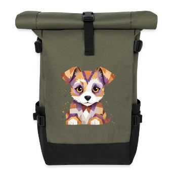 Puppy Playful Adorable Fun Animal Colorful - Roll Top Backpack - olive/black - Front