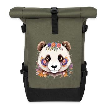 Panda Playful Adorable Fun Animal Colorful - Roll Top Backpack - olive/black - Front