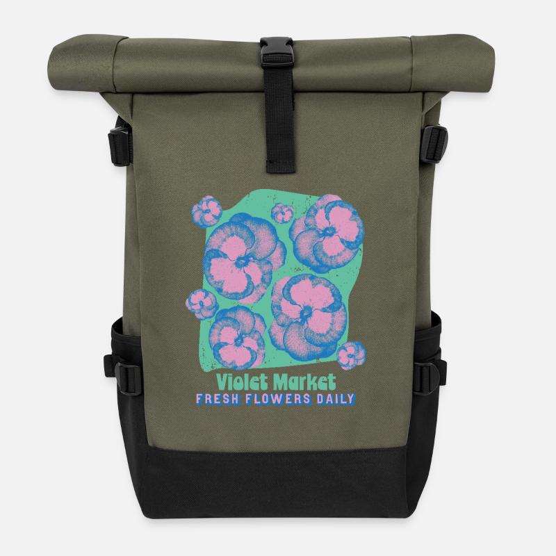 Pansy Market T-Shirt - Roll Top Backpack - olive/black