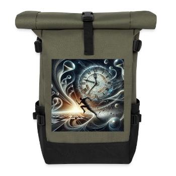 Die Zeit rennt - Rolltop Rucksack - Olive/Schwarz - Vorne