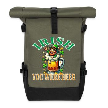 Irish You Were Beer - Funny Leprechaun Design - Roll Top Backpack - olive/black - Front