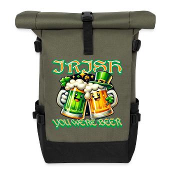 Funny beer mugs with Irish charm and clover leaf - Roll Top Backpack - olive/black - Front