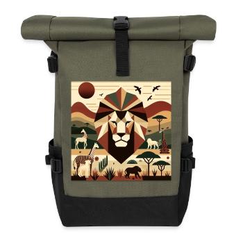 Geometric safari art with lion view - Roll Top Backpack - olive/black - Front
