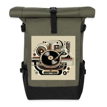 Retro turntables – music in vintage style - Roll Top Backpack - olive/black - Front