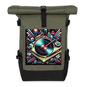 Neon Retro Turntable Art - Roll Top Backpack - olive/black - Front