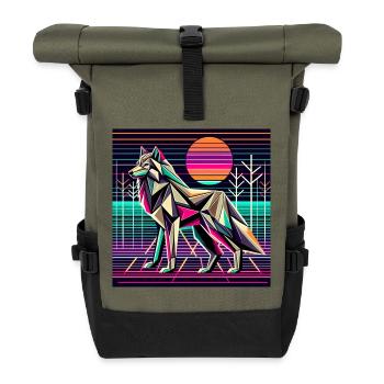 Neon Wolf in futuristischer Natur - Rolltop Rucksack - Olive/Schwarz - Vorne