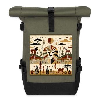 Abstract Safari Wilderness with Lion Motif - Roll Top Backpack - olive/black - Front