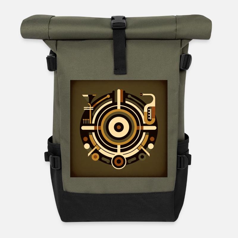 Abstraktes Musik-Design mit Retro-Elementen - Rolltop Rucksack - Olive/Schwarz
