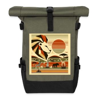 Geometric safari with majestic lion - Roll Top Backpack - olive/black - Front