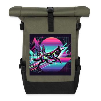 Loup néon dans l’univers rétro - Sac à dos roll top - olive/noir - Devant