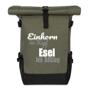 Unicorn in the head, donkey in everyday life - Roll Top Backpack - olive/black - Front