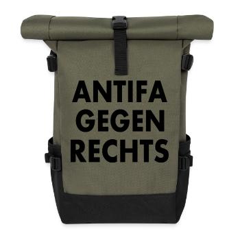 Antifa gegen rechts - Rolltop Rucksack - Olive/Schwarz - Vorne