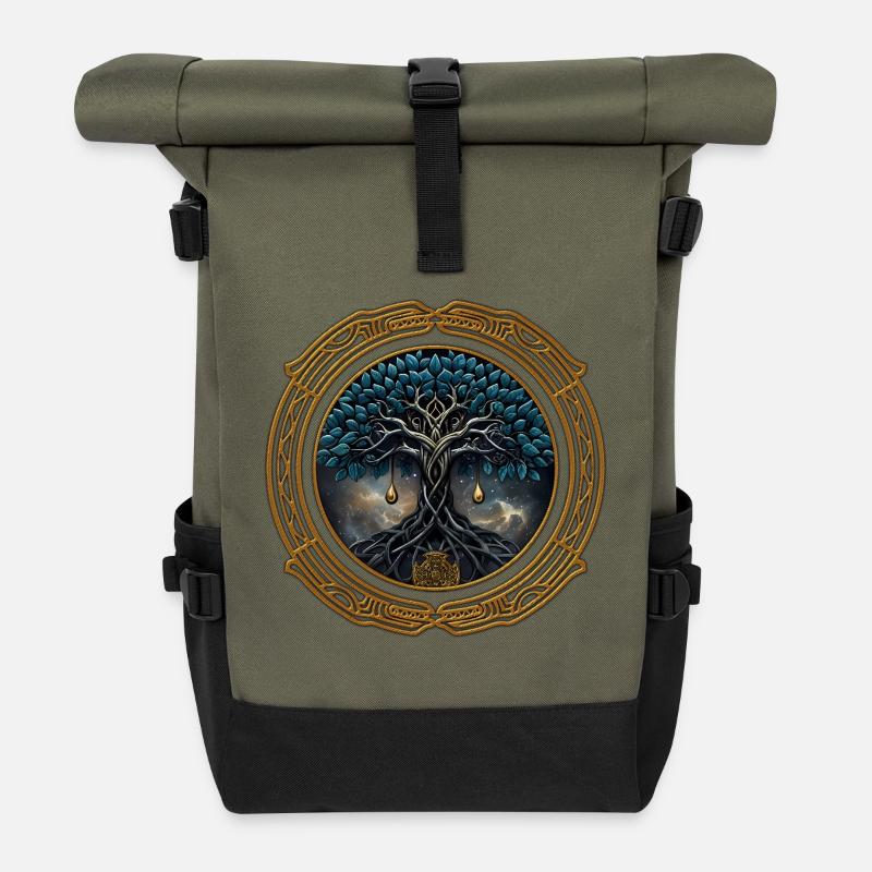 Keltische Mystik, der Baum des Lebens - Rolltop Rucksack - Olive/Schwarz