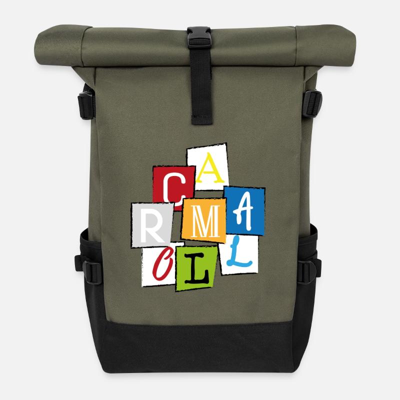 Mallorca "MLLRC" Bunte Buchstaben Collage Design - Rolltop Rucksack - Olive/Schwarz