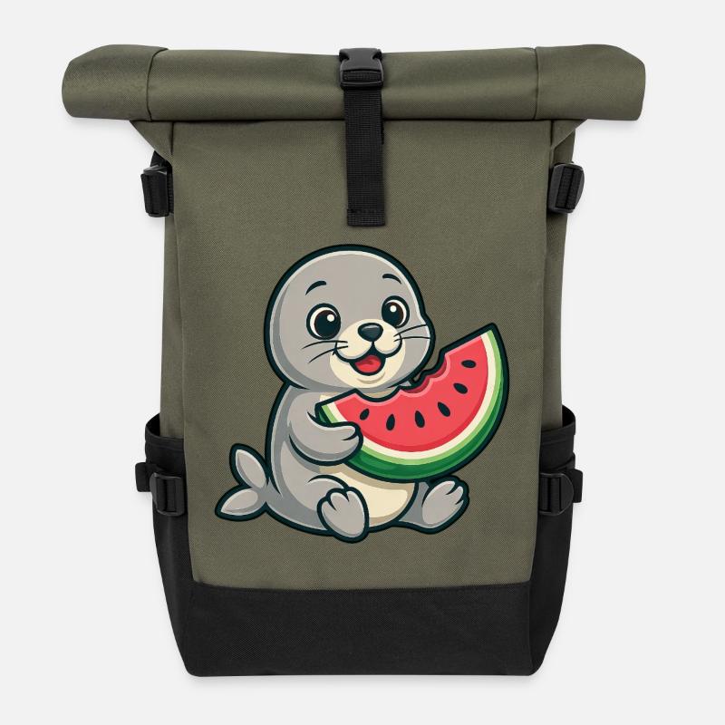 Melon de phoque Fruité d’été - Sac à dos roll top - olive/noir