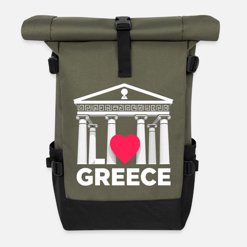 Love Greece 01 - Roll Top Backpack - olive/black