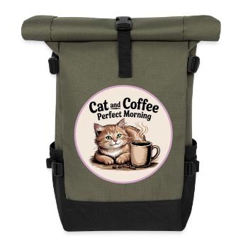 Katze und Kaffee ist alles was ich brauche - Rolltop Rucksack - Olive/Schwarz - Vorne
