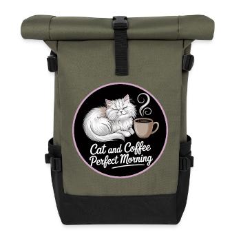 Katze und Kaffee ist alles was ich brauche - Rolltop Rucksack - Olive/Schwarz - Vorne