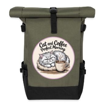 Katze und Kaffee ist alles was ich brauche - Rolltop Rucksack - Olive/Schwarz - Vorne